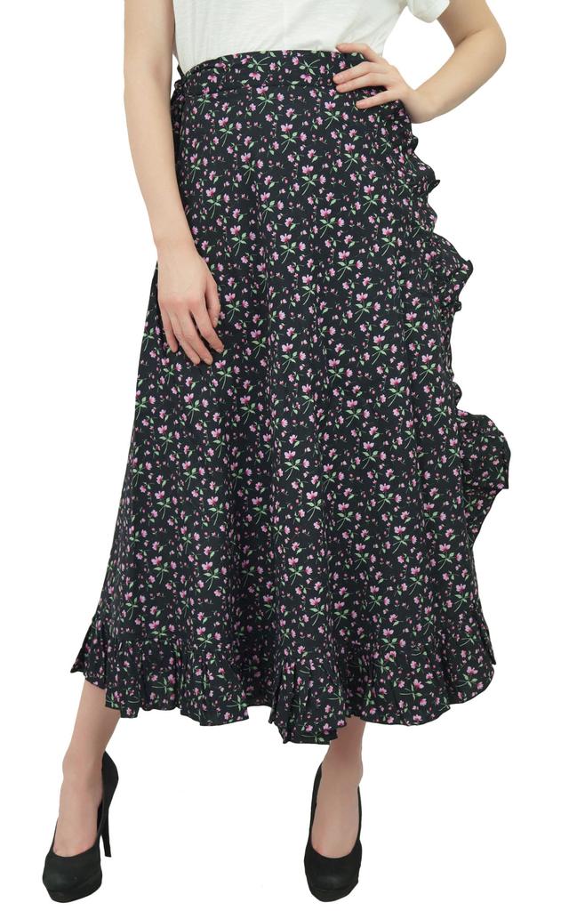 Phagun Floral Printed Wrap Self Belt Cotton Ruffled Magic Women's