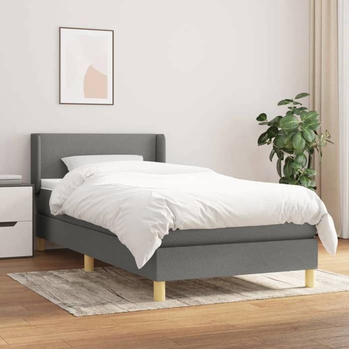 Lit - Maison Exclusive - 90x190 cm - Tête de lit réglable - Matelas à ressorts ensachés - Gris foncé