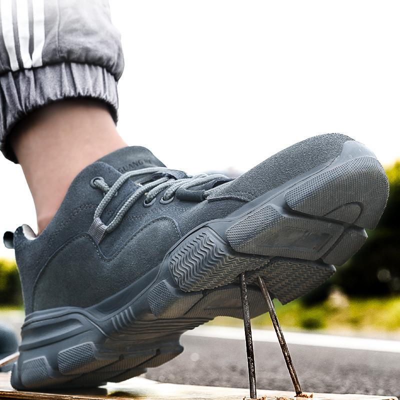 Мужская рабочая защитная обувь со стальным носком, противоударные рабочие ботинки, мужские защитные ботинки с защитой от проколов, легкие замшевые кроссовки из кожи