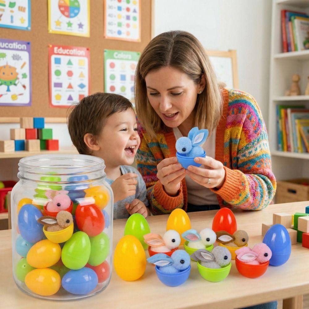 16PCS Colorful Easter Surprise Eggs Cartoon Colorful Plastic Eggs Stuffed Bunny Dolls  Easter Party