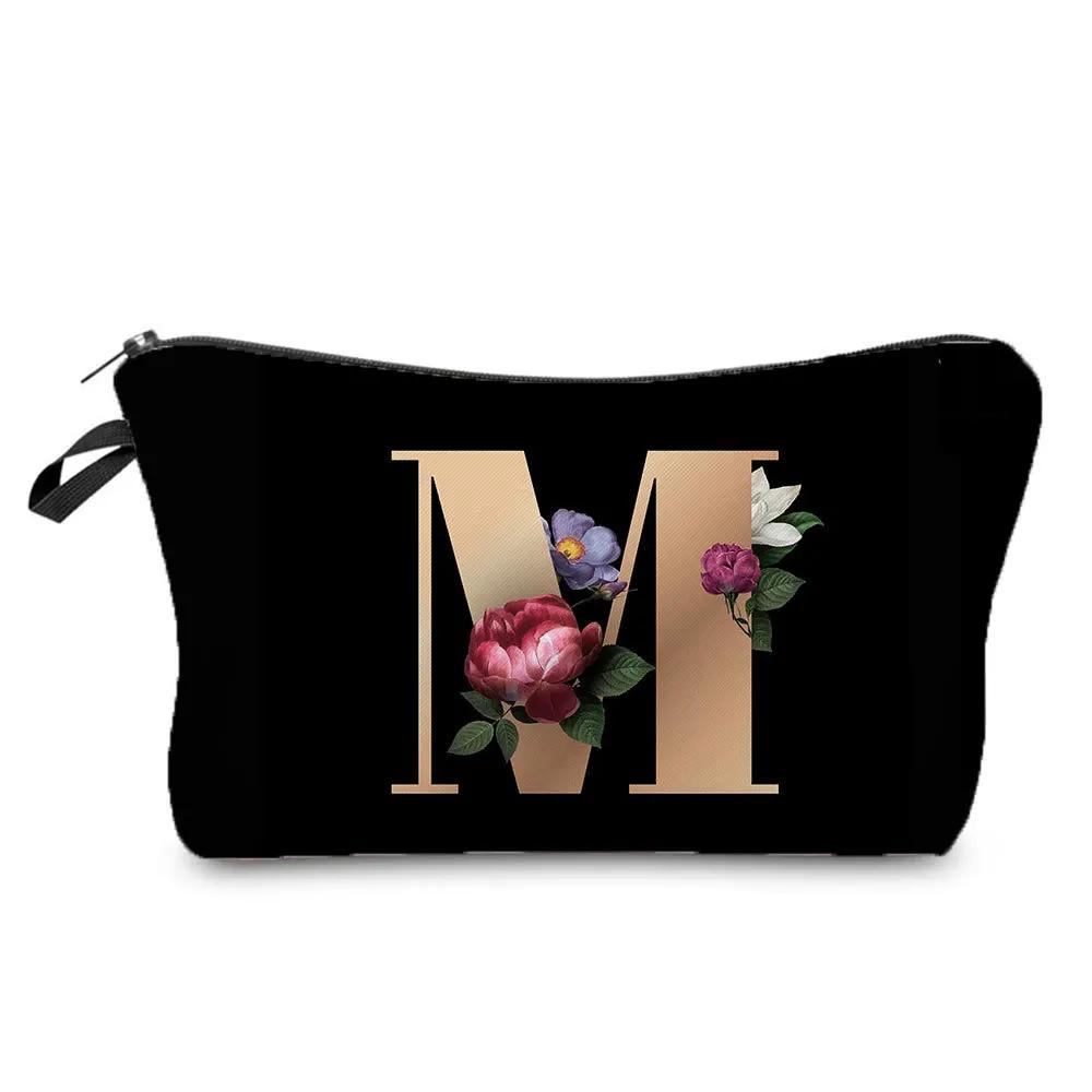 2024 New Product Fashion Creative Storage Bag Portable Toilet Bag Black Bottom Gold Letter Printed Makeup Bag Hz3183