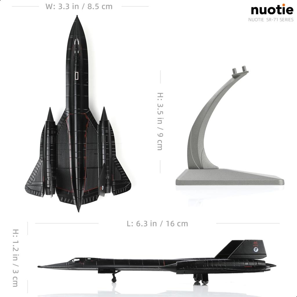 NUOTIE Blackbird 17972 Metal Diecast Aircraft Model with Stand US Air Force Cold War Fighter Alloy Model 1/200 SR-71A (64-17972)