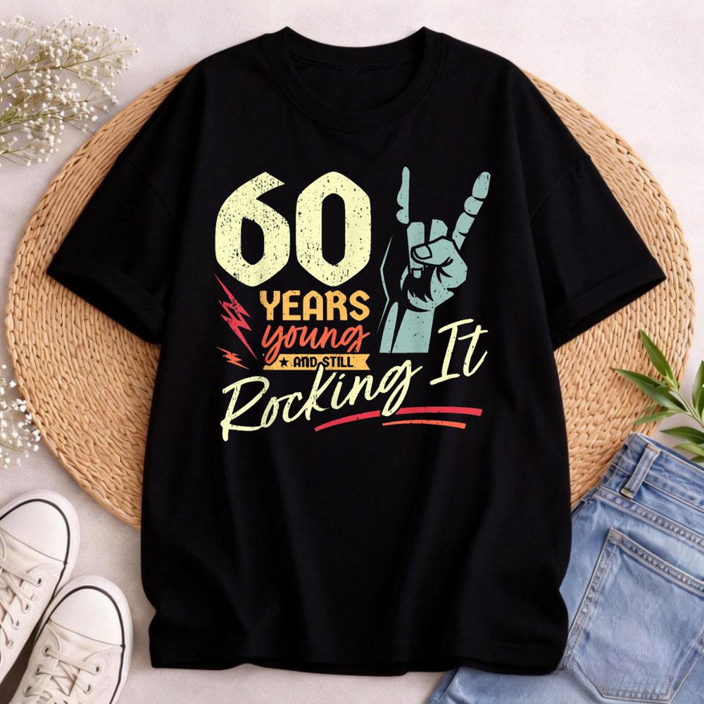 60th Birthday Funny RocknRoll Father Birthday 60 Years TShirt Sixtyth Gift Rock Style Tops Men Unisex Clothes Men Clothing