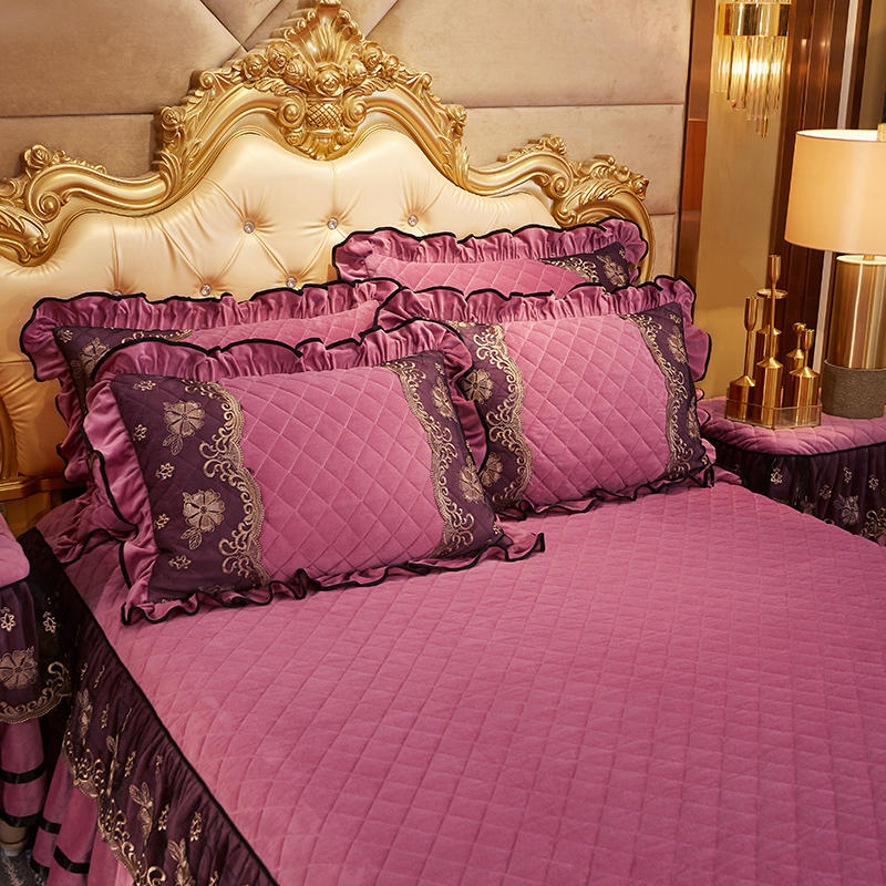 Сплошной цвет, роскошное толстое бархатное стеганое покрывало, королевский размер, кружевная вышивка, короткая плюшевая юбка-кровать, наволочка в комплект не входит