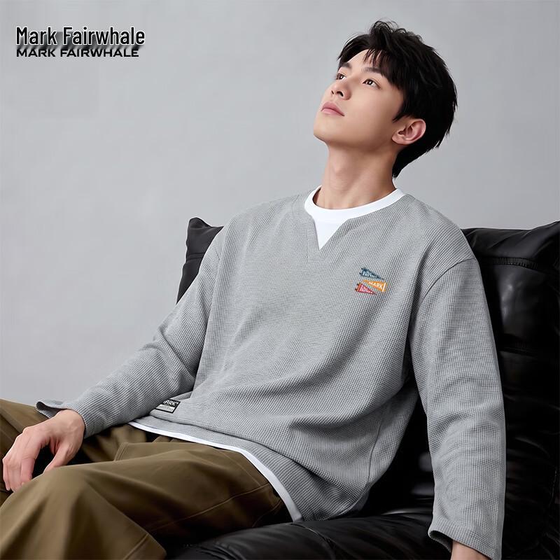 MARK FAIRWHALE Heavy Waffle Knit Faux Two-Piece Long Sleeve T-Shirt