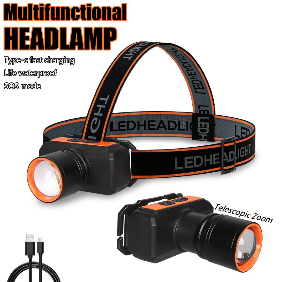 Перезаряжаемый налобный фонарь с датчиком COB Chip LED Zoom Fishing Torch Outdoor Super Bright Waterproof Camping Hunting Warning Head Lamp