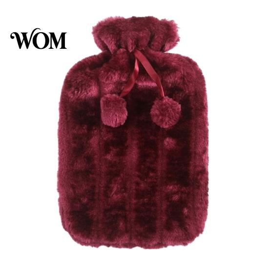 Reusable Hot Water Bag 2L Bottle with Plush Cover, Pompom Drawstring Bag, Winter Warm for Hands, Feet, Stomach Lightweight