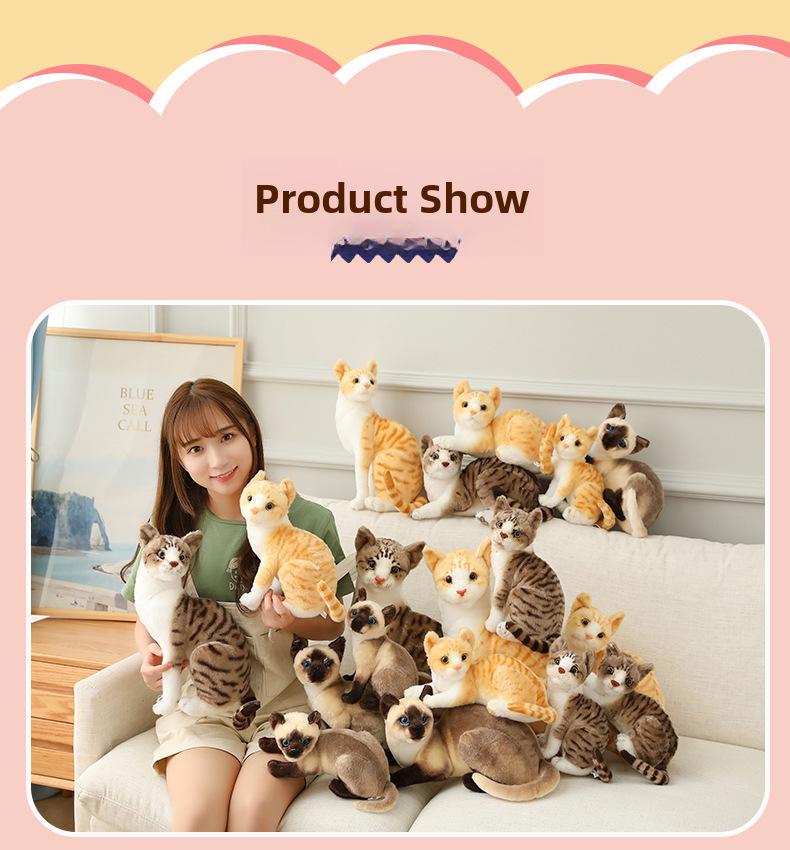 Сиамская плюшевая игрушка-кошка - реалистичная кукла оранжевого полосатого окраса - сидячая и лежачая позы