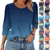 Women's Fashion Casual Gradient, Tie- Print Round Neck Cropped Sleeve T-shirt Top