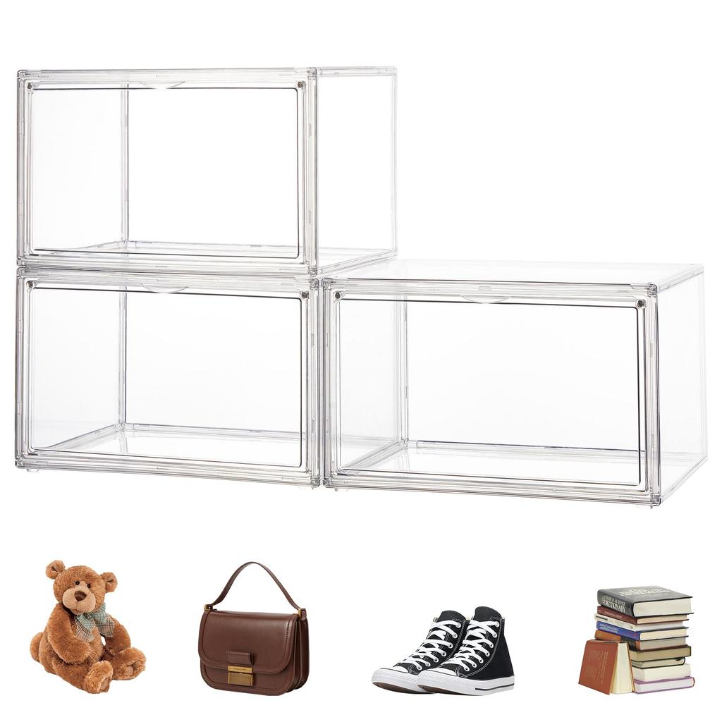 Topfinel Figure Case Set of 3 Collection Case Storage Case Acrylic Case Stackable Magnetic Door Front Opening Showcase Figure Case Approximately 36cm