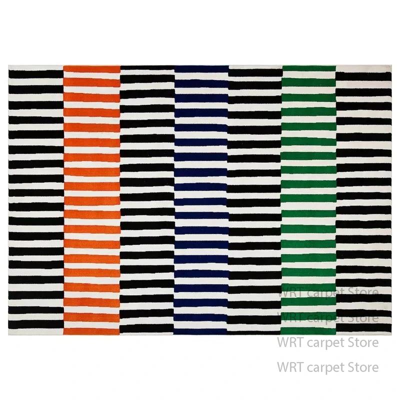 Modern Black And White Striped Short Velvet Rug Non Slip Floor Mat For Bedroom Bedside Living Room Hallway Minimalist Decor