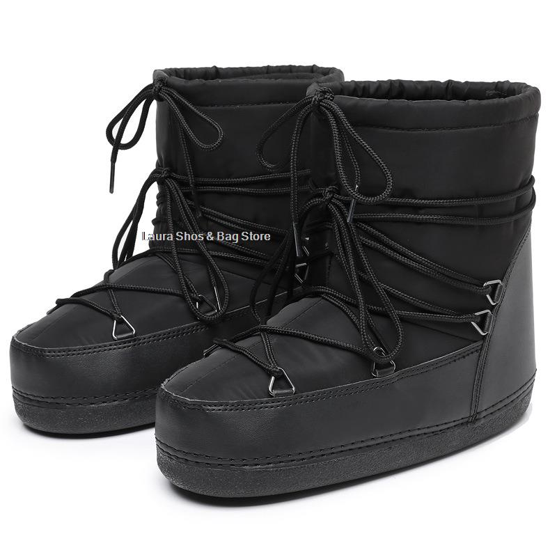 Модные водонепроницаемые ботинки на платформе для снега для женщин, зимняя обувь, нескользящие космические ботинки, теплые плюшевые ботильоны, хлопковые ботинки на шнуровке