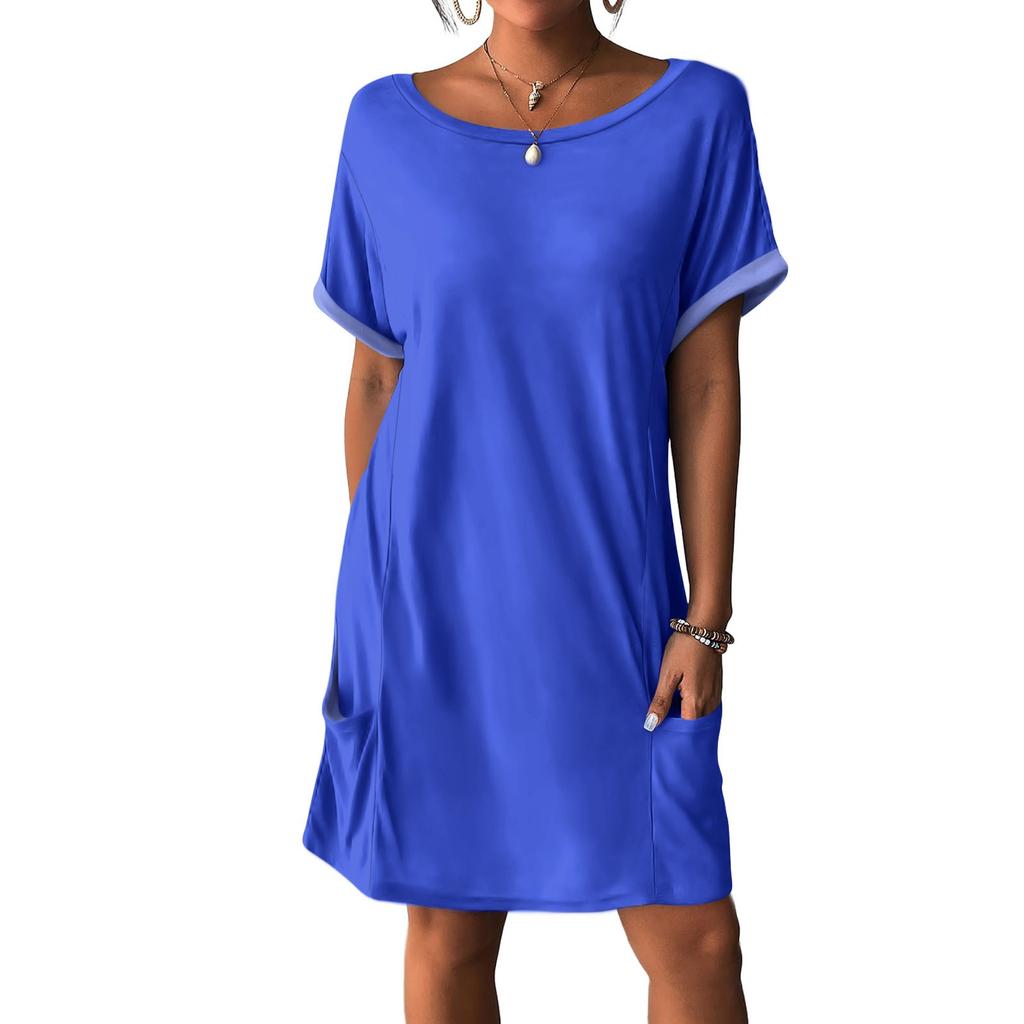 Женские платья Футболки Платья с карманами Однотонные повседневные пляжные платья