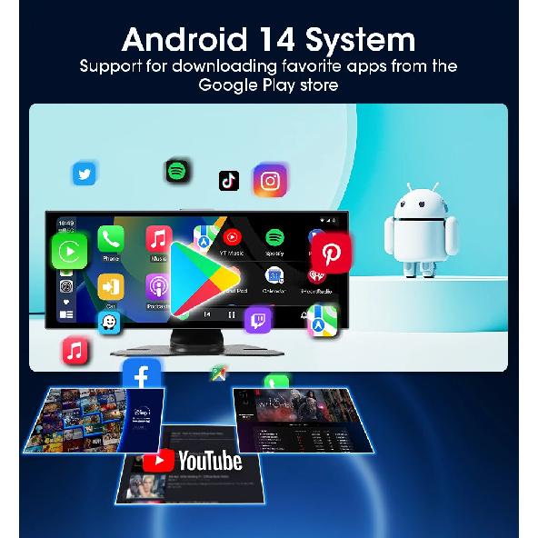 11,26-дюймовый Автомобильный видеорегистратор Android 14 4G+64G 4G LTE WIFI Видеорегистратор Carplay Android Auto Двойная камера Запись 1080P Поддержка Youtube Netflix