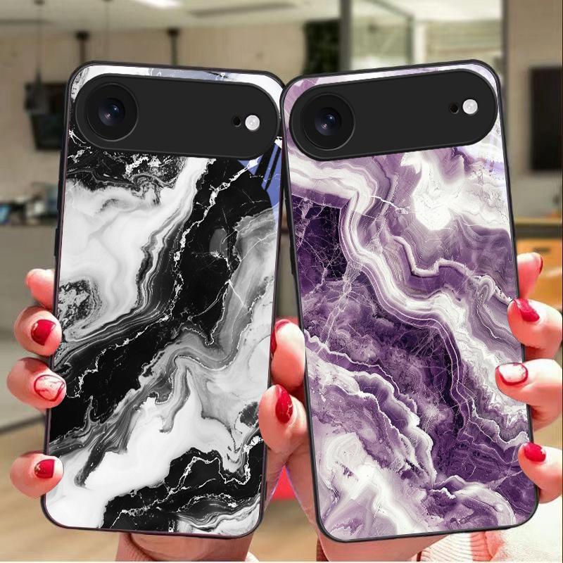 Абстрактный мраморный узор Для iPhone 11 Pro 12 13 mini 14 15 Pro Max 16 E 17 Air XS Max XR 8 7 Plus SE 5 6 Черный Стеклянный Чехол для Телефона