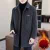 Зимнее шерстяное и флисовое теплое мужское модное шерстяное пальто средней длины с толстым лацканом и полосатое, стильный и универсальный тренч