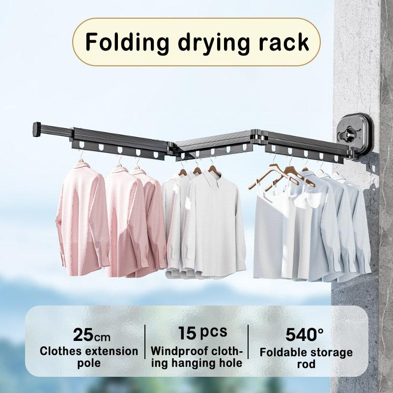 Portable Folding Drying Rack Traceless Wall Mounted Clothes Drying Rack Space Saving Clothes Hanger No Drilling Bathroom