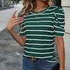Женские модные повседневные летние весенние блузки и рубашки с круглым вырезом и короткими рукавами с полосатым принтом