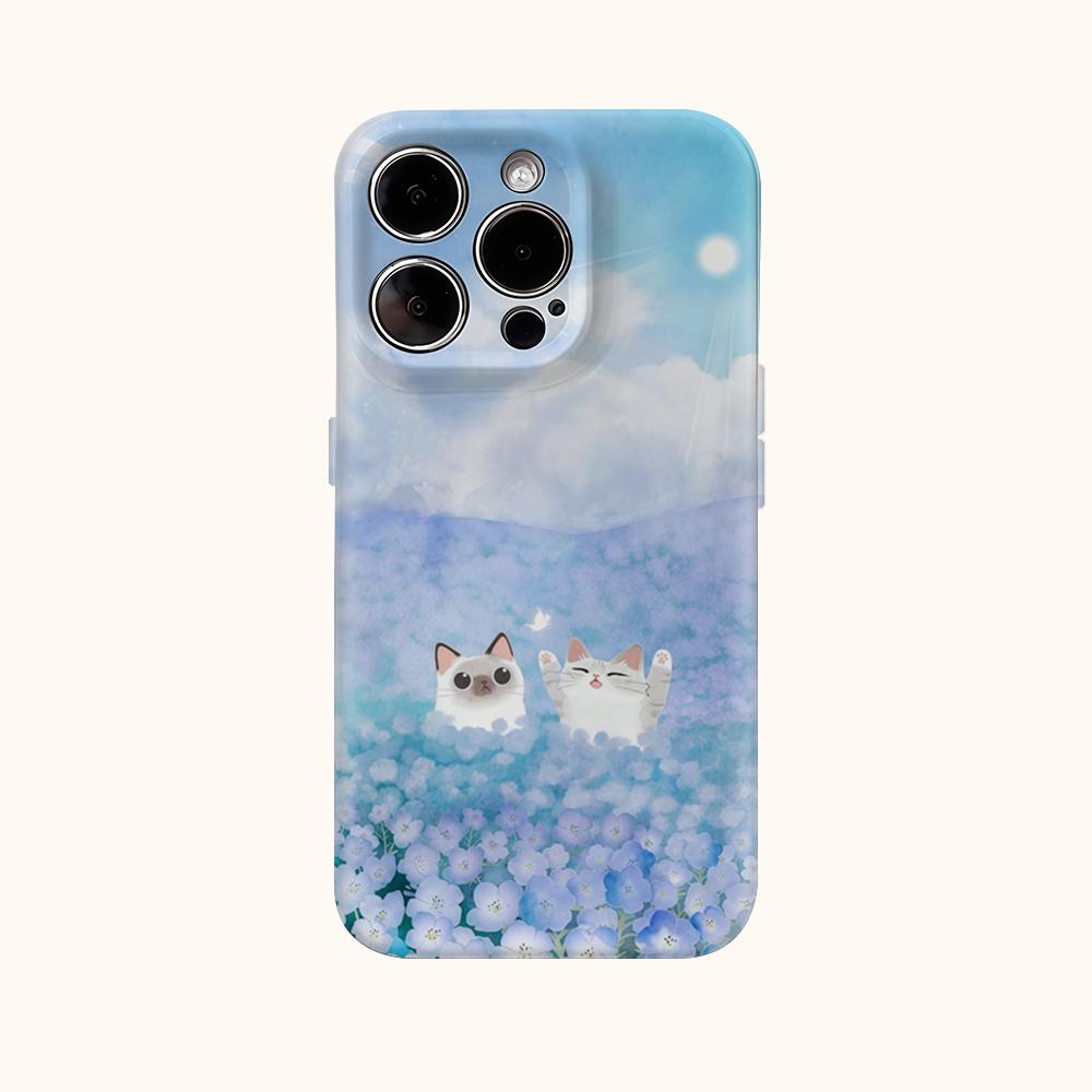 Blue Flower CatsFor Magnetic Phone Case for IPhone 17 16 15 14 13 Pro Max Plus Single Double-layer Tough Case