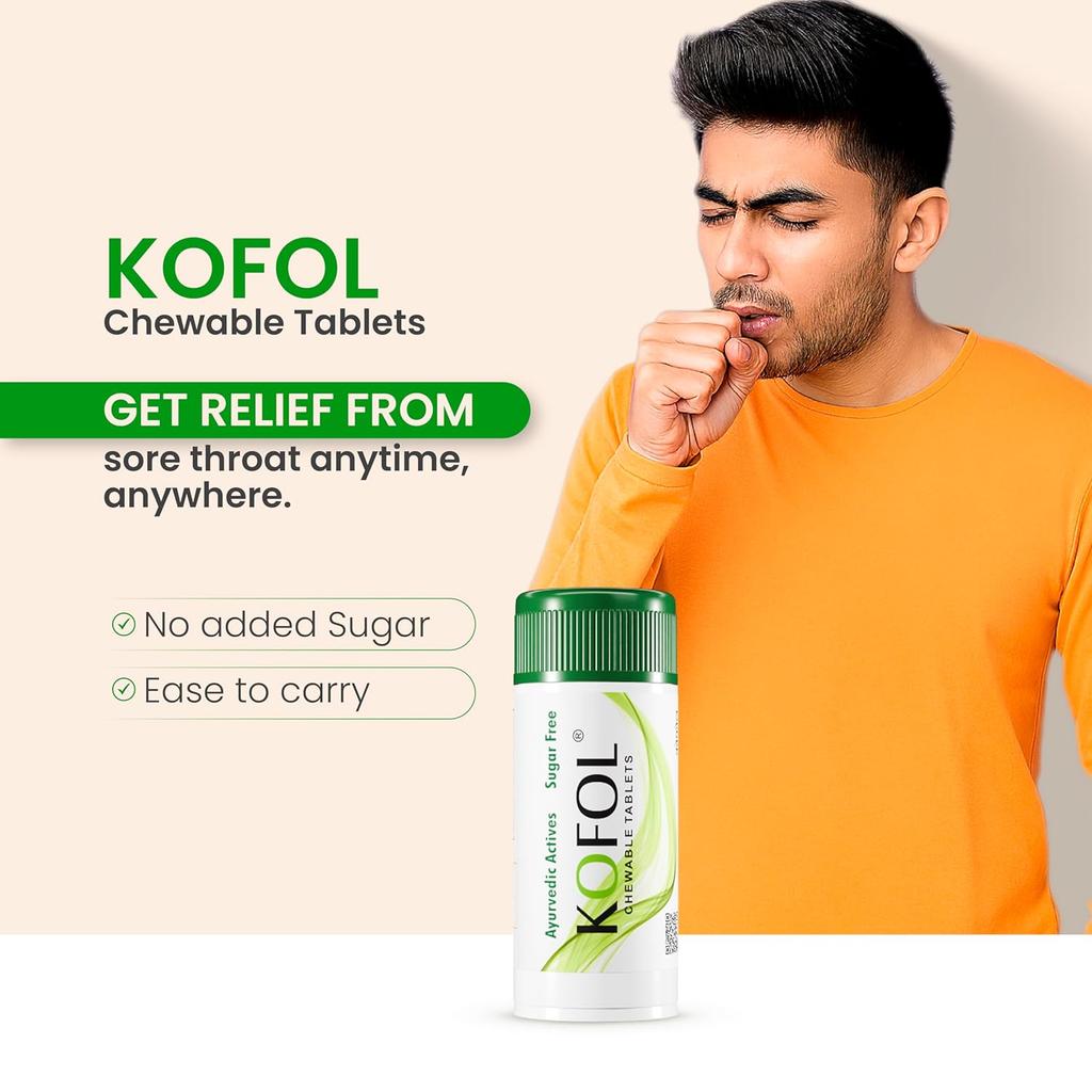 Vedistry Kofol Chewable Tablets Sugar-Free Ayurvedic Throat Relief Fast-Acting Soothing 60 Tablets X Pack of 5