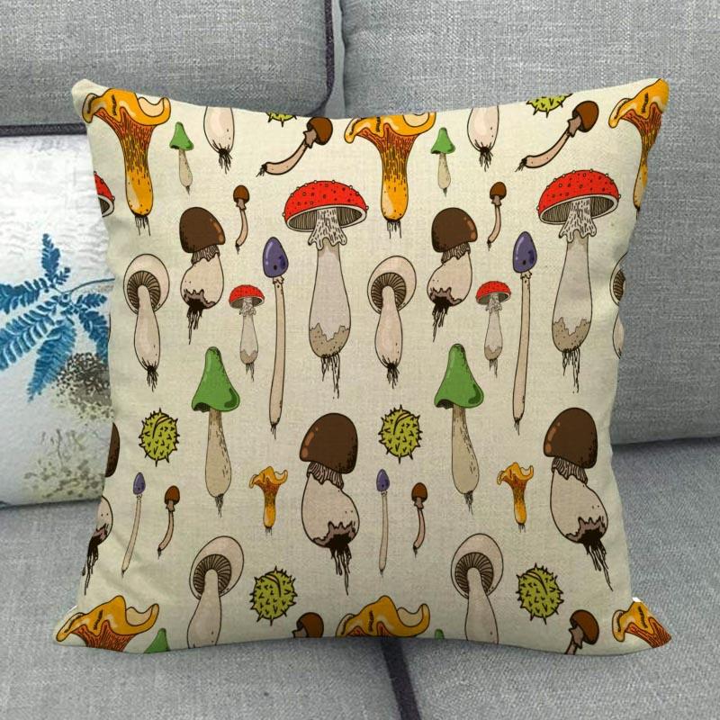 45X45см Наволочка с грибным артом Квадратная на молнии Хлопково-льняные наволочки Спальня Дом Офис Декоративная наволочка WJY12.25