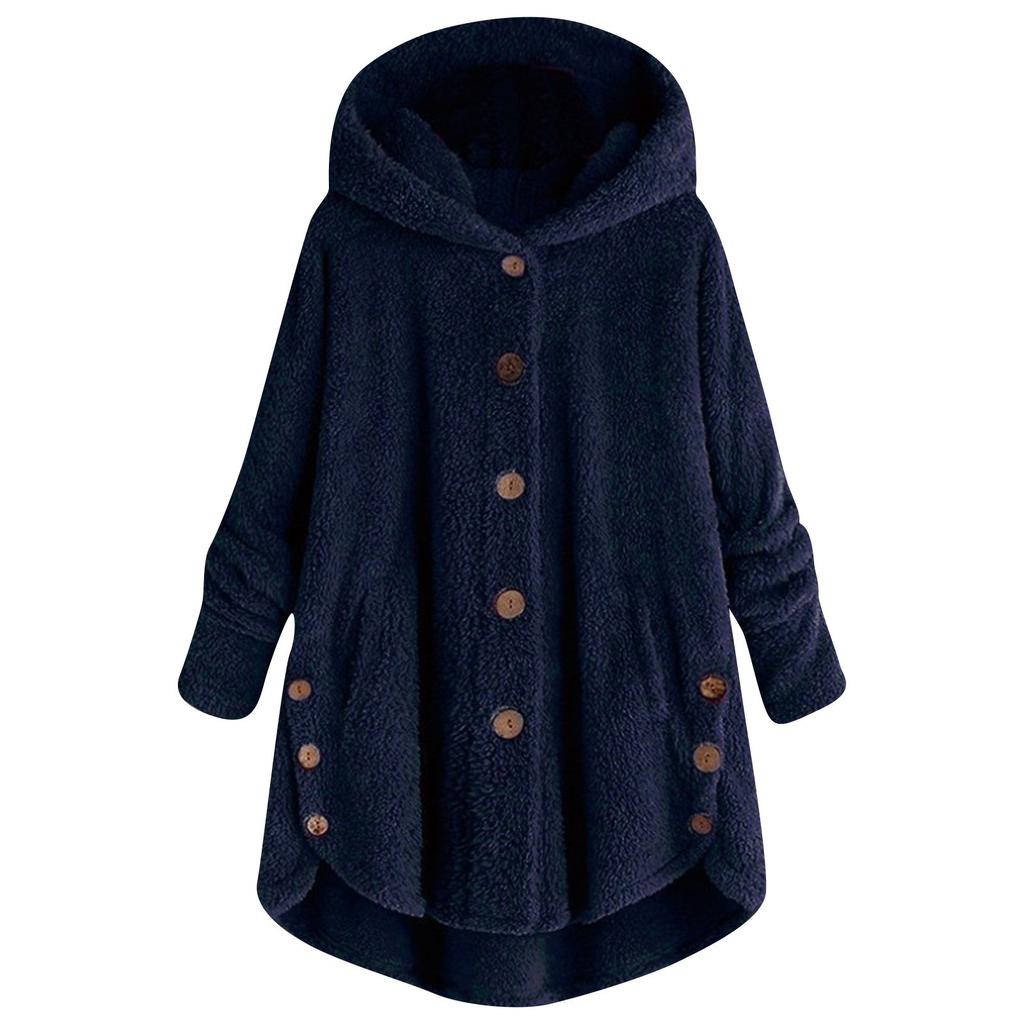 Женские плюшевые топы с пуговицами больших размеров, свободный кардиган, шерстяное пальто с капюшоном, зимняя куртка