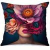 Home Decor Floral Portraits: Women & Colorful Blooms Pattern Cushion Cover Suitable for Sofa Bedroom Car Pillow Cover
