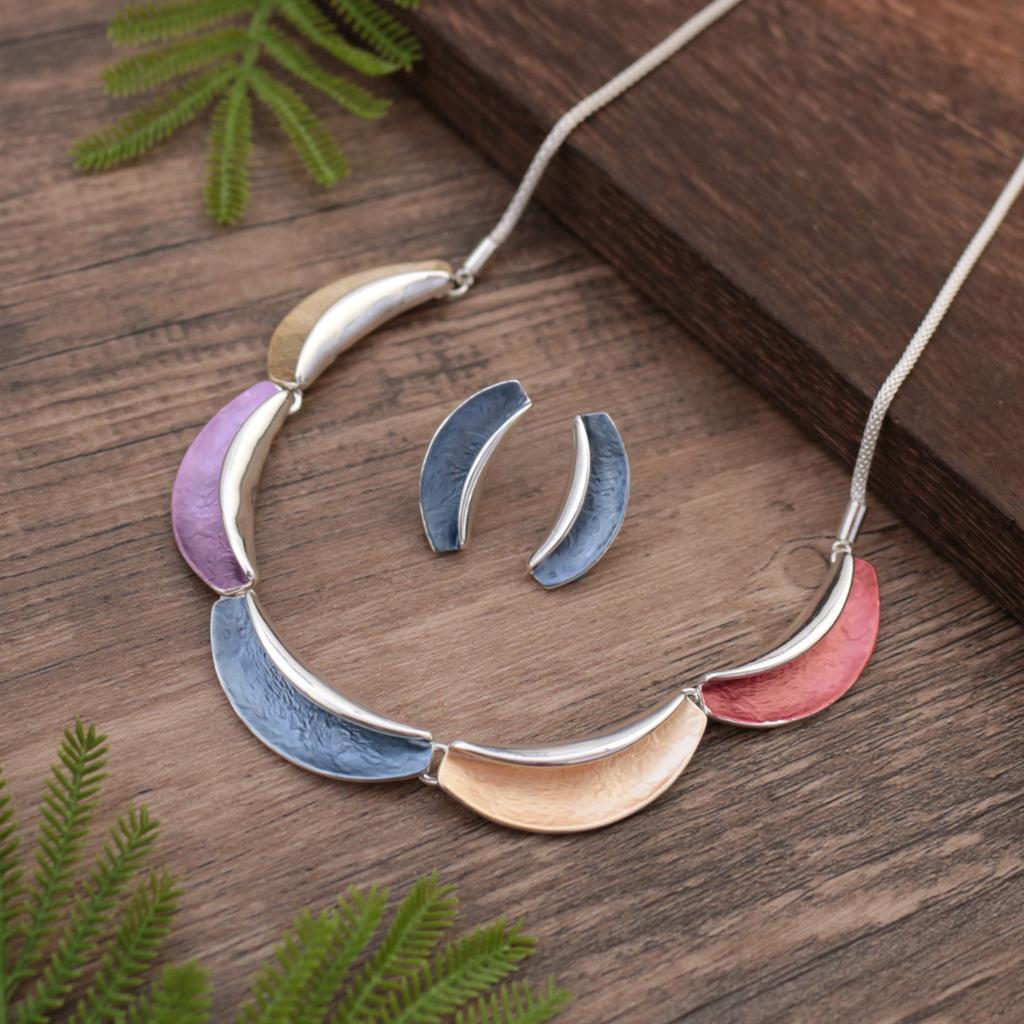 Новый набор эмалевых серег-пусет в виде полумесяца и ожерелья, женский простой и высококлассный набор ожерелья с полумесяцем