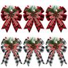 Christmas Burlap Plaid Bow with Pine Cones Pine Needles Large Buffalo Plaid Bow Xmas Wreath Checkered Bow for Holiday Crafts Home Party Tree Decor
