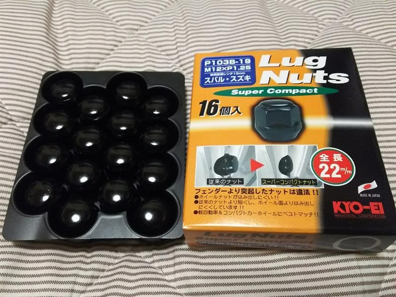 KYO-EI Super Compact Lug Nuts [Quantity: 16] [Bag Type, 19 Hex] M12 x P1.25 P103B-19-16P Steel