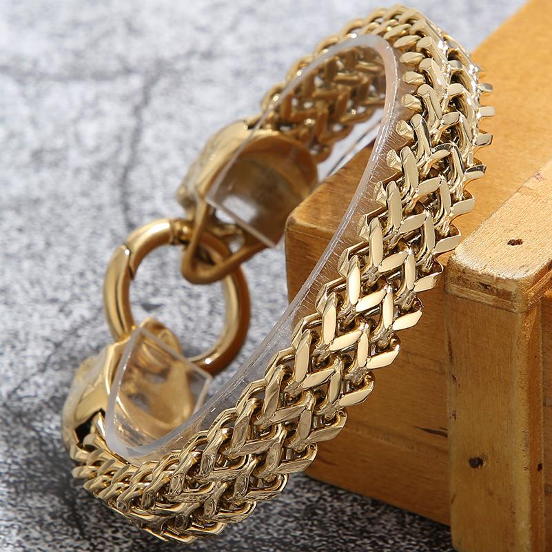 Готический браслет с черепом, мужской браслет в стиле панк-рок, мужские байкерские браслеты, позолоченные ювелирные аксессуары из нержавеющей стали