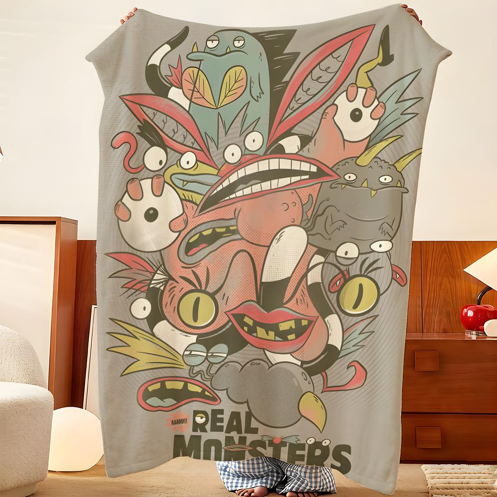 Мультяшное одеяло A-Aaahh Real M-Monsters, Фланелевое, Легкое, Уютное, Прочное, Стираемое, Милое, Крутое