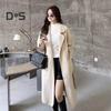 Fall Winter Women Overcoat Turn Down Collar Long Sleeve Open Stitch Pockets Loose Mid Length Solid Color Soft Warm Thick Lady Mid Calf Length Coat