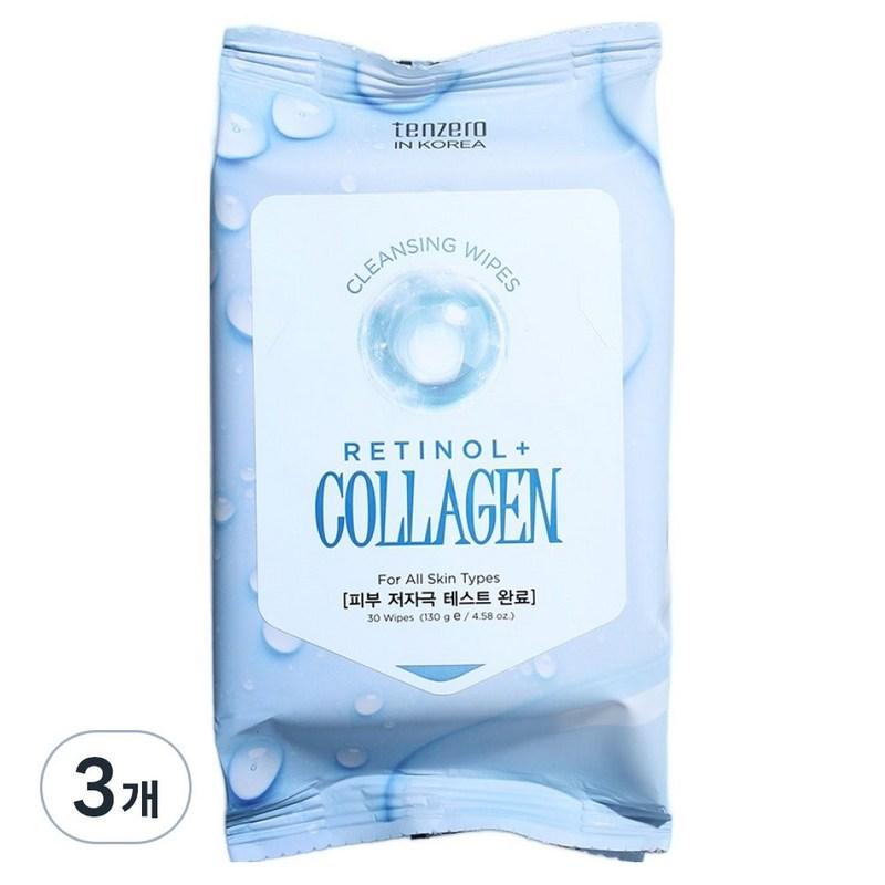 Ten Zero Retinol Collagen Cleansing Tissues, 30 wipes, 3 pcs