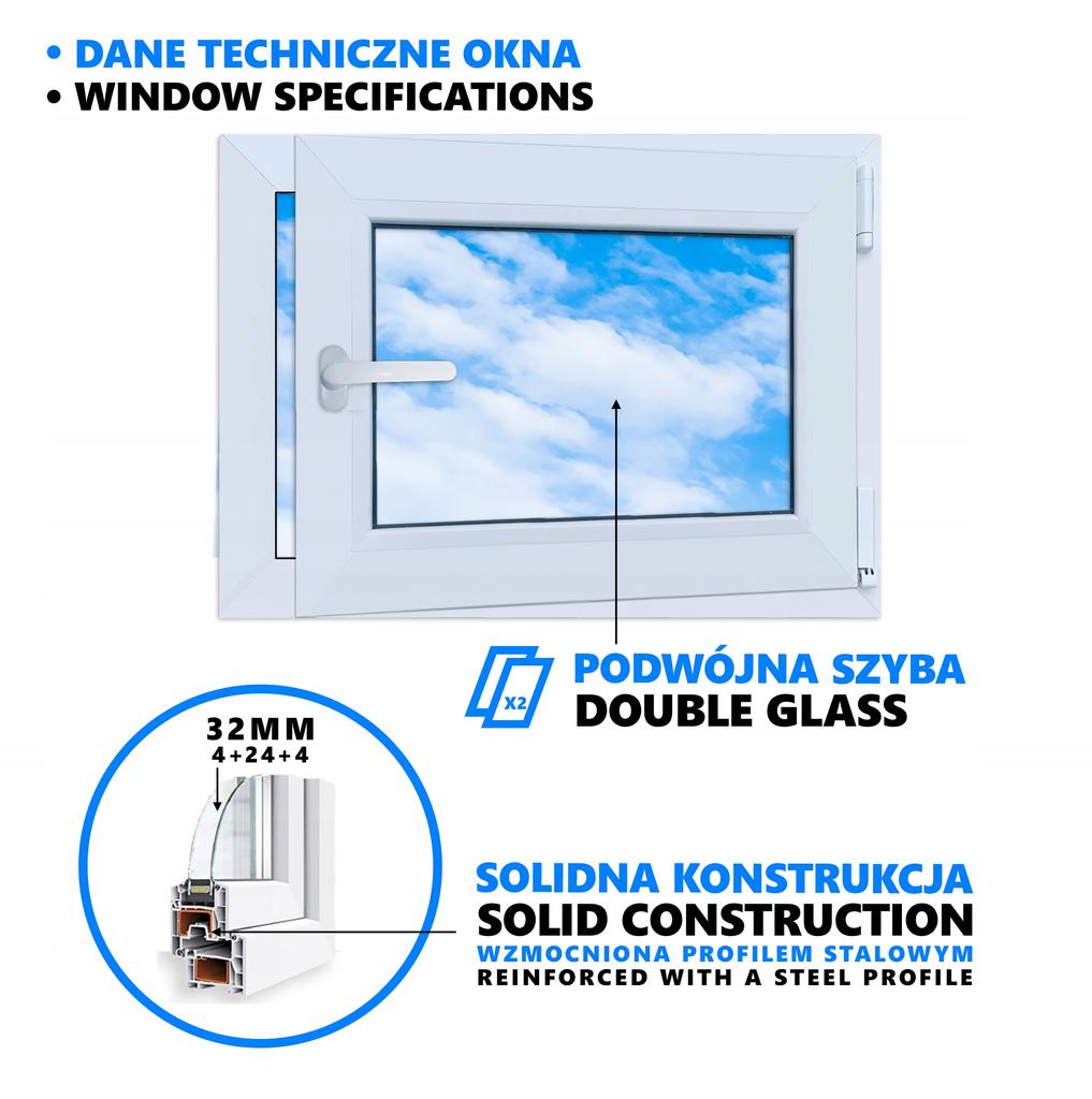 Okno Pcv Białe 70X50 Prawe Nowe 700X500 Mm Rozwierno-Uchylne Ru Dwuszybowe
