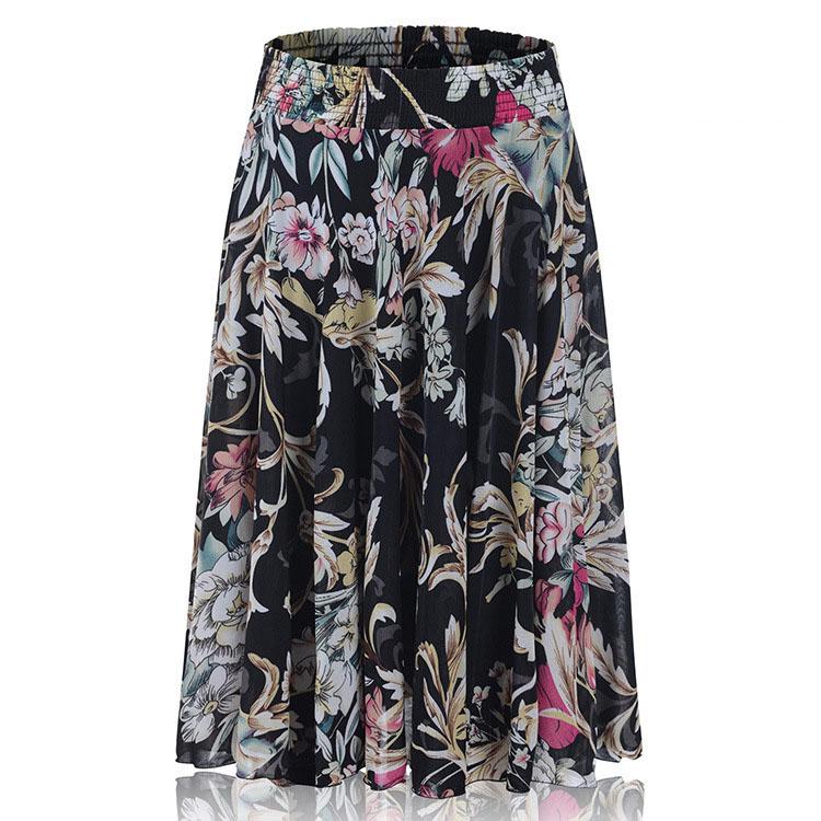 Женская юбка с высокой талией, весна и осень, женская юбка со складками, повседневные женские плавки, юбка средней длины с цветочным принтом, женская юбка
