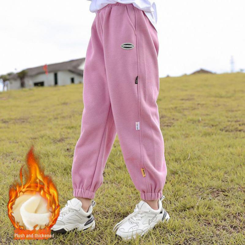 Спортивные штаны-шаровары на бархатной подкладке для девочек: Осенне-зимние модные утолщенные цельные спортивные брюки