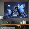2D Magical Fairy Cats Backdrop Glowing Black Kittens with Wings and Fireflies Party Photo Background