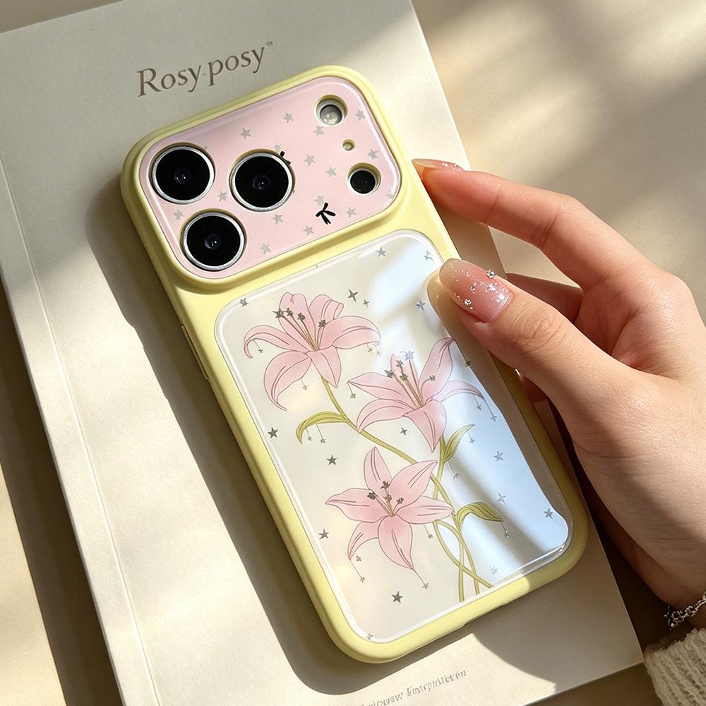 Ins Lily подходит для чехла для мобильного телефона Apple 14Pro, продвинутое ощущение iPhone17ProMax большое окно имитация стекла
