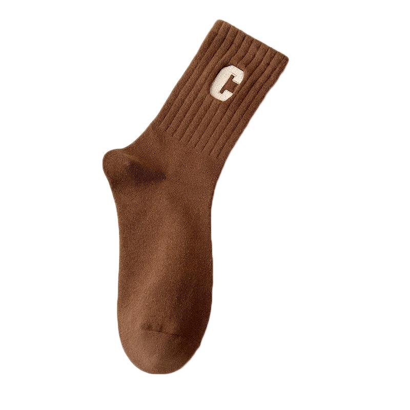 Чжуцзи Женские Модные Вышитые Носки до Середины Икры с Буквами - Колледж Стиль, Весна и Осень Универсальные Спортивные Носки