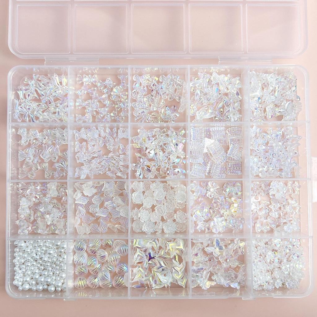 Cross-border Multi-grid Nail Art: Mix & Match Flowers, Butterflies, Hearts, Flat Back Rhinestones & Pearls