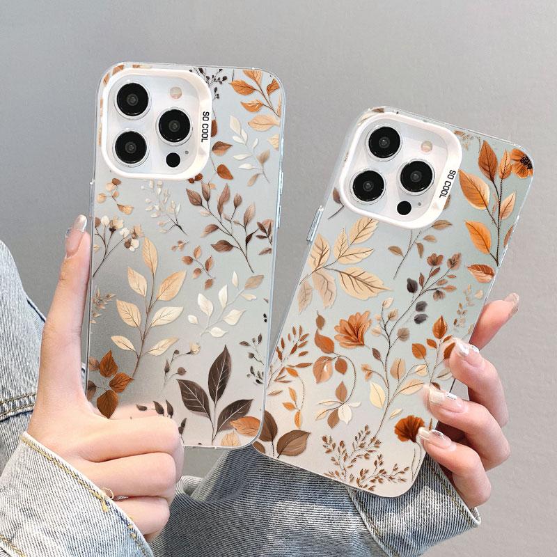 Модный желтый чехол для телефона с лазерным рисунком осенних листьев для iPhone 17 16 15 14 Pro Max Plus 17 Air 13 Mini 12 11 Pro Max Ударопрочный корпус