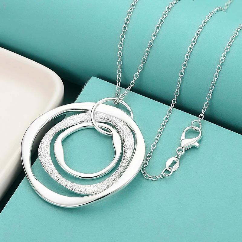 40-75cm Charms Nobel 925 Sterling Silver Bohemia Three Circle Pendant Necklace for Women Wedding Jewelry Party Christmas Gifts