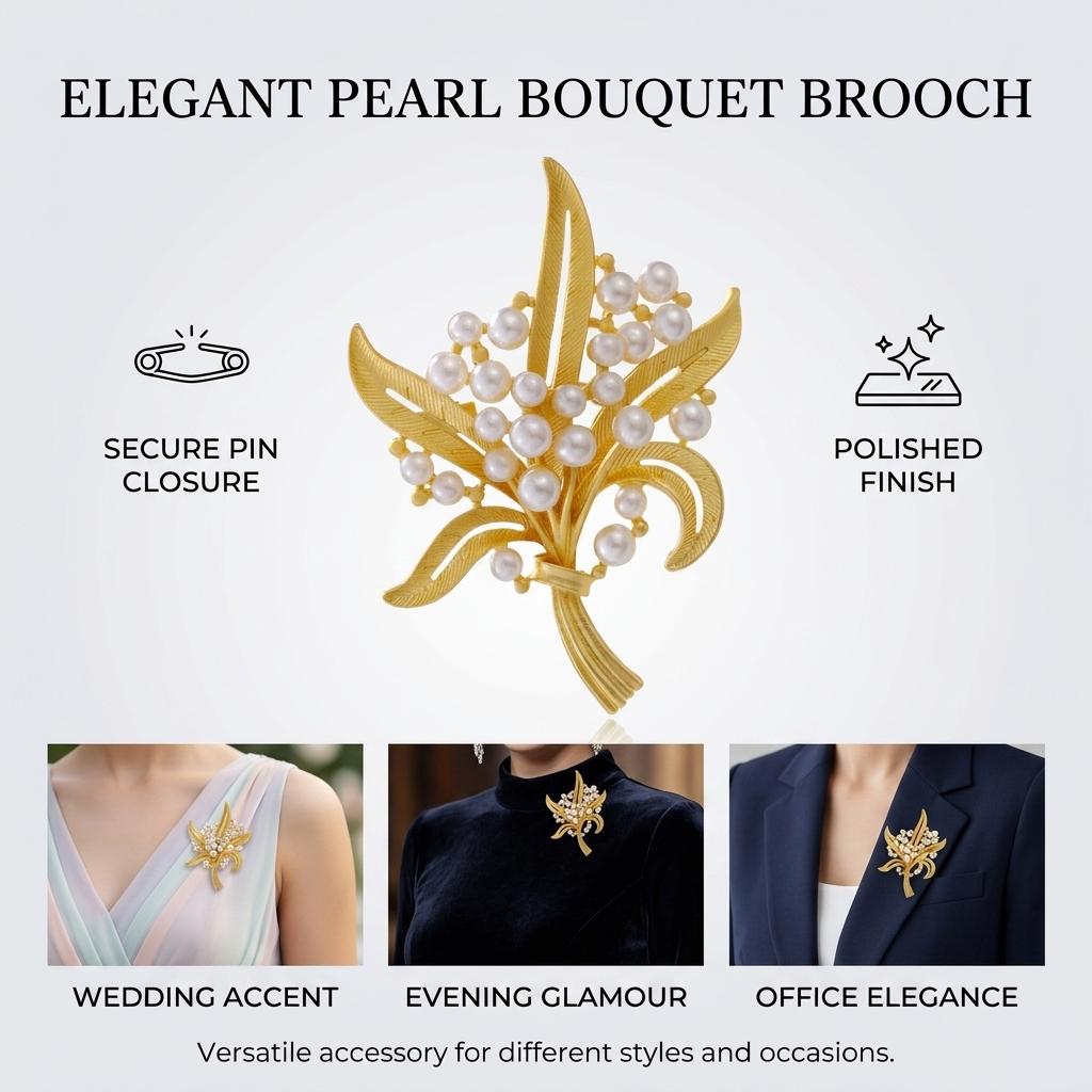 Zinc Alloy Pearl Bouquet Brooch for Clothes Scarf Bag