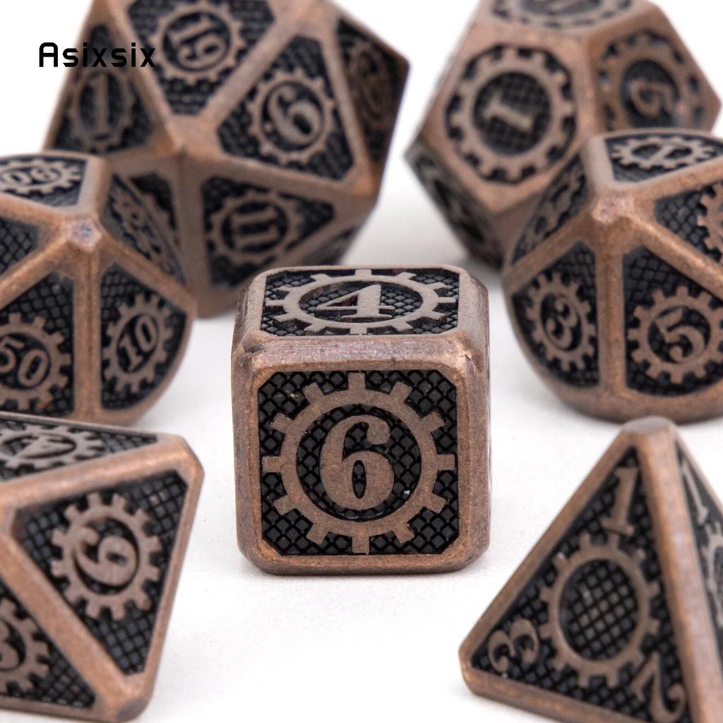 7 Pcs Copper Gear Wheel Metal Dice Solid Metal Polyhedral Dice Set Suitable for Role-Playing RPG Board Game Card Game