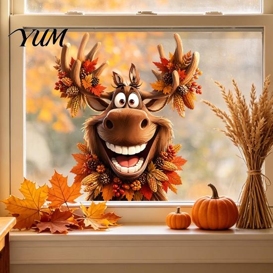 Removable Holiday Window Art Thanksgiving Sticker, Static Cling Fall Decal, Electrostatic Glass Stickers Cute Animal Sticker for Autumn Decoration