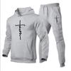 Men's Tracksuit Hooded Pullover + Sweatpants Sports Suit Casual Jogger Sportswear 2 Piece Male Fleece Streetwear Sets