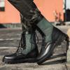 Men's Genuine Leather Mid-High Martin Boots - British Style Combat Boots for Spring and Autumn