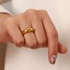 European & American Minimalist 18K Gold-Plated Titanium Steel Curved Band Ring for Women - Trendy Pinky Ring Design