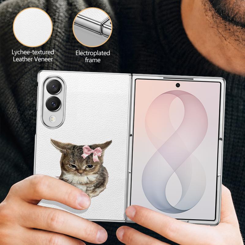 Милый Чехол С Принтом Кошки и Кролика Для Samsung Z Fold 8 Ultra 7 6 5 4 Роскошная Металлическая Кожаная Накладка Чехол Для Телефона Для Galaxy Z Fold8 Fold7 Fold6 Fold5